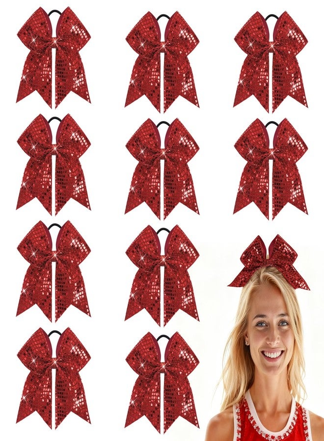 CN 10PCS 7”Red Glitter Cheer Hair Bows for Girls Large Sequin Cheer Bows Shiny Cheerleading Hair Bows Ponytail Holder Handmade for Cheerleader Girls Softball Sports,Dance, Party - Image 1